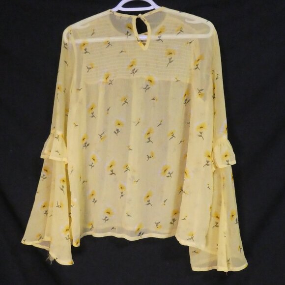 ATMOSPHERE | size 10 | Yellow Floral Print Bell Sleeve Blouse | Back Button - Picture 2 of 16